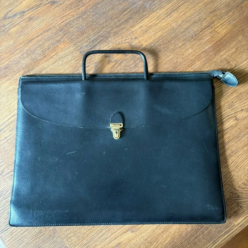 1960s French Leather Document Case – Retractable Handle – Mid-Century Executive